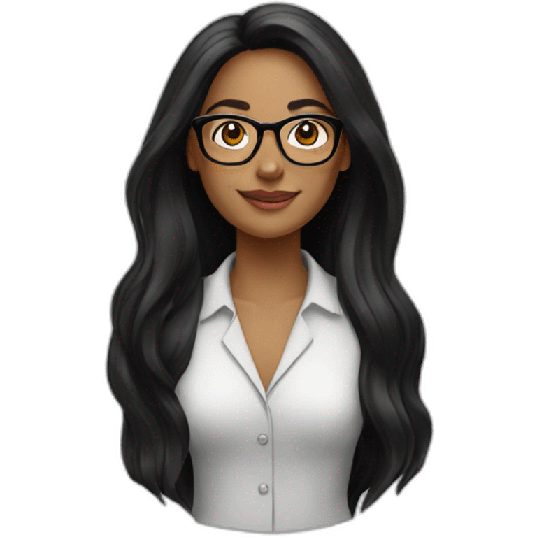 Woman teacher black long hair glasses book emoji