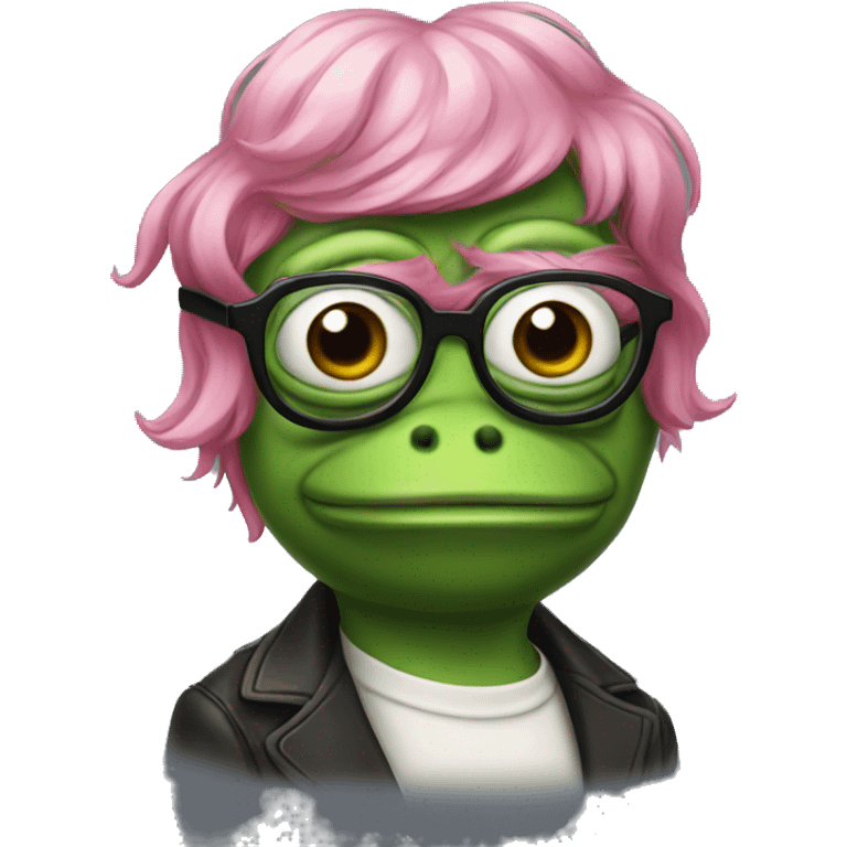 pepe the frog with pink hair and glasse emoji