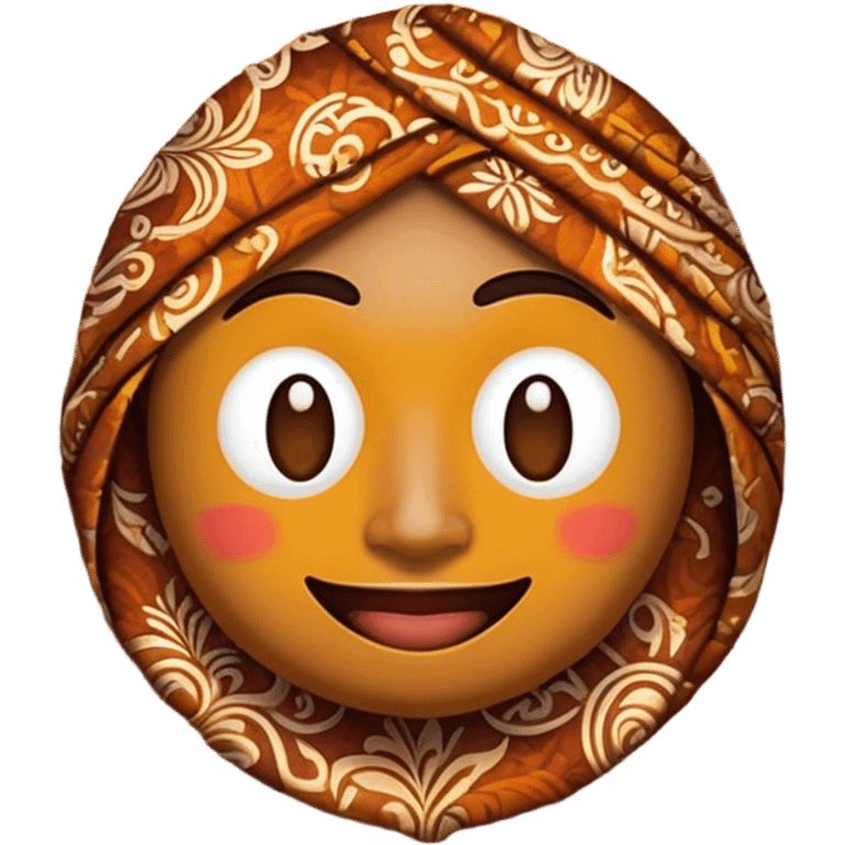 Cinematic Realistic Indonesian Batik Pop Culture Emoji, showcasing intricate, colorful batik patterns rendered with detailed textures and vibrant, cultural lighting. emoji