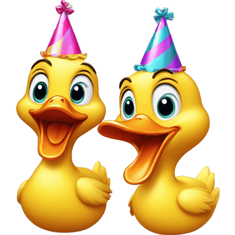 Surprised duck with a party hat. emoji