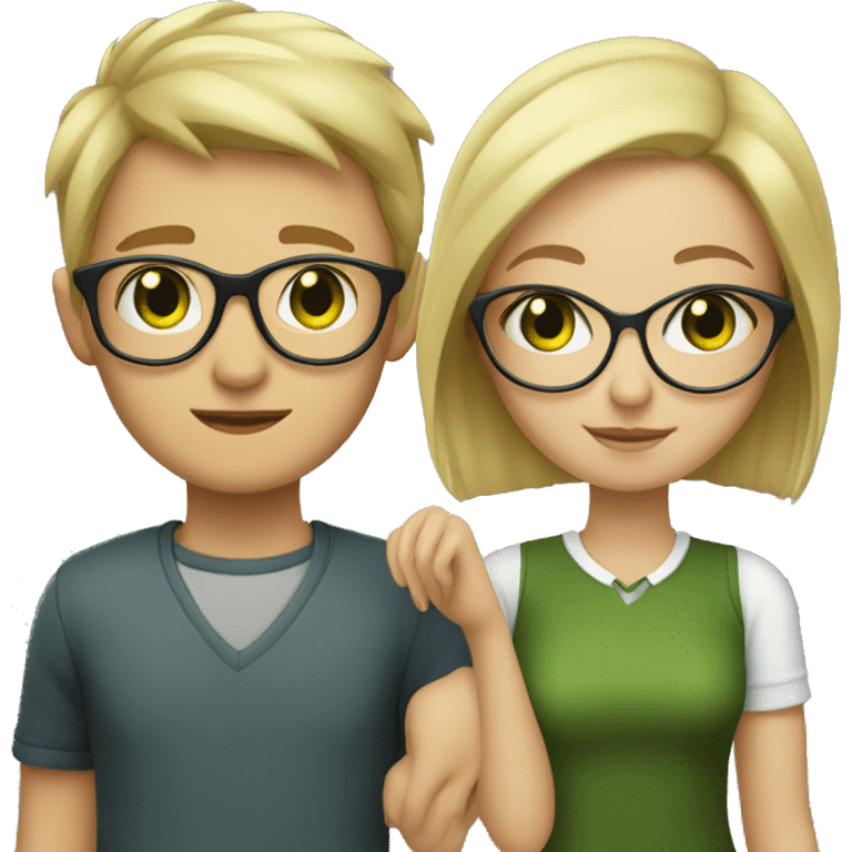 Blonde girl with short hair and green eyes, with dark-haired boy with glasses  emoji