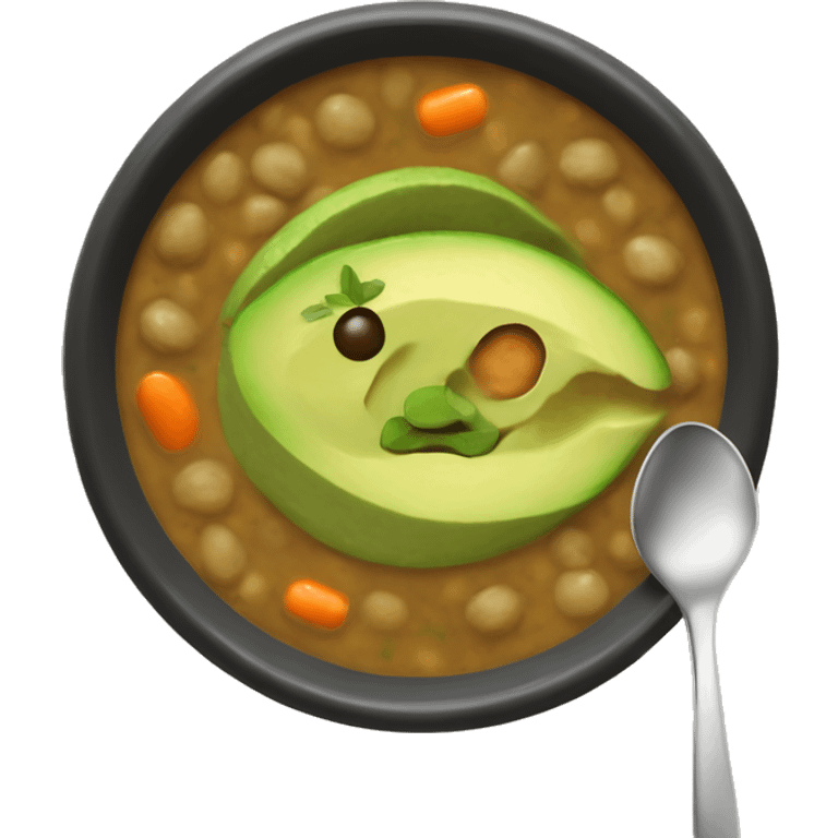 Lentil soup with cut avocado and spoon emoji