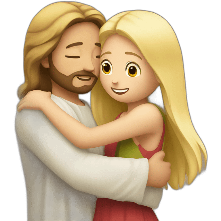 Jesus hugging a blonde girl emoji