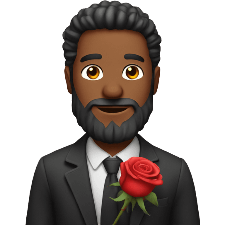 Bearded man holding rose emoji