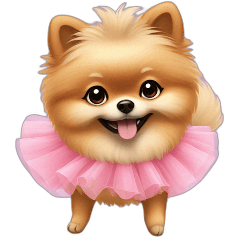 Apricot pomeranian in a tutu dancing and smiling emoji