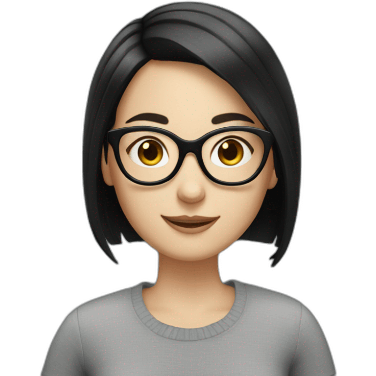 White girl with short black hair and glasses smilling emoji