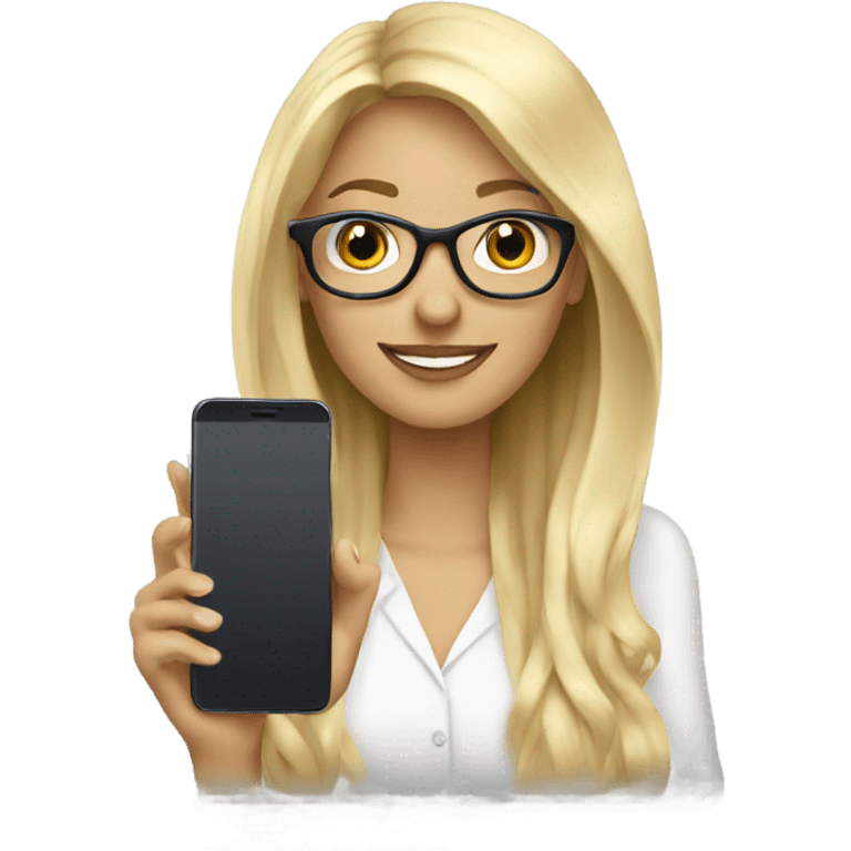 Beautiful Blond with glasses, on cell phone emoji