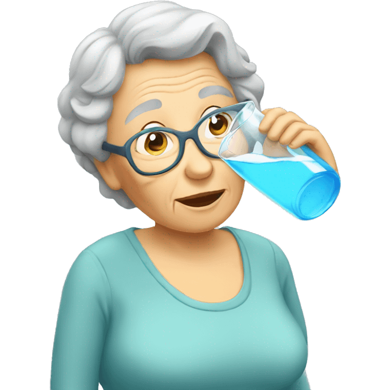 grandma drinking water sweating emoji