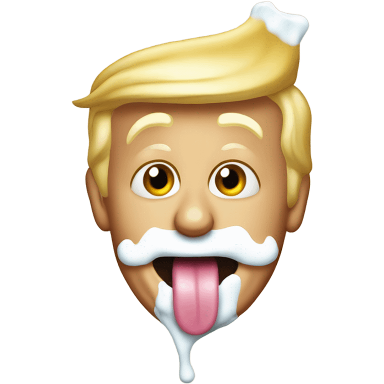 Donald trump with his tongue sticking out and milk all over his face emoji