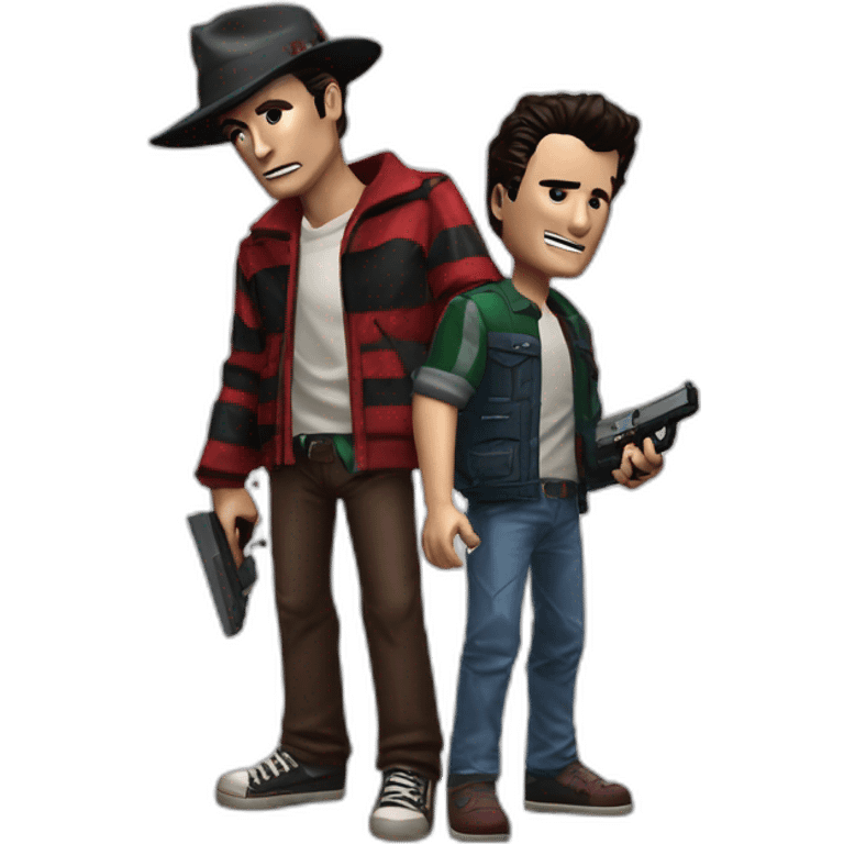 Freddy Krueger and Ash Williams and Jason Voorhees playing a video game emoji