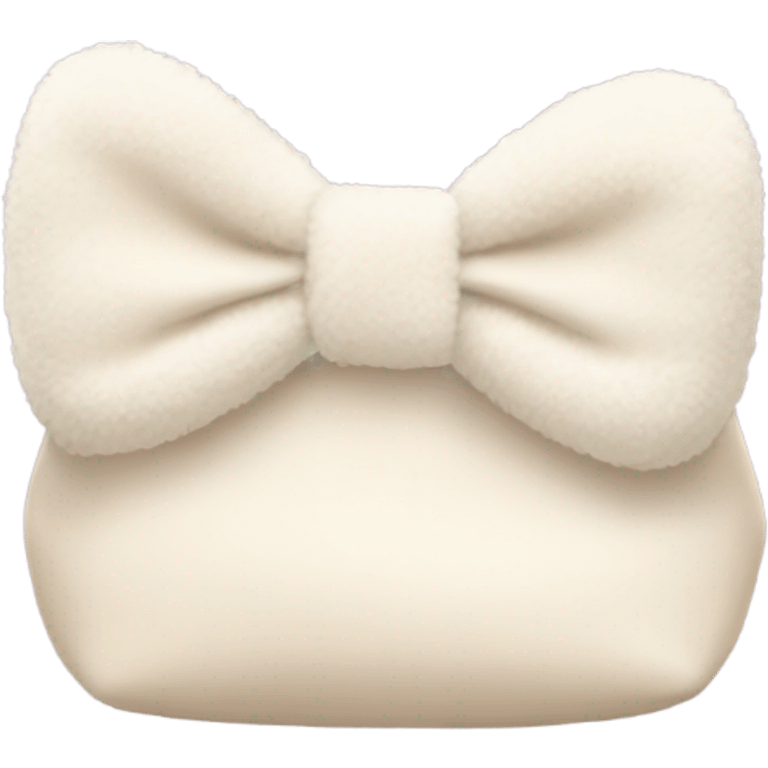 fluffy cream cosmetic bag with a bow emoji