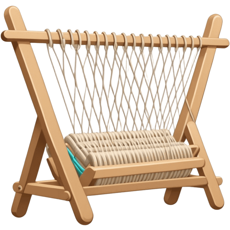 Weaving icon, various types of weaving such as basket weaving, macramé, and loom weaving, showing intertwined threads or ropes, weaving tools like shuttle, crochet hook, and loom, minimalistic style, clean lines, transparent background. emoji