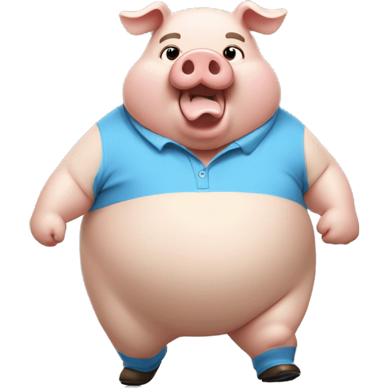 
fat pig dancing non-stop with light blue polo looking ahead emoji