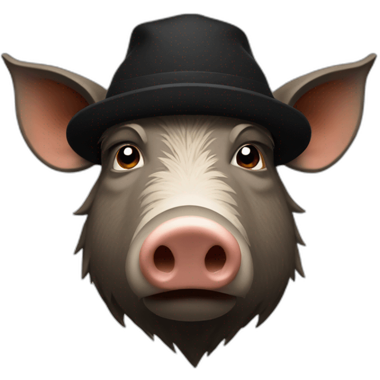 Sad boar with stubble in a black winter hat emoji