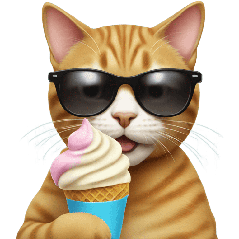 cat with sunglasses eating ice cream emoji