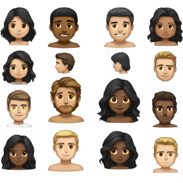 girl black long hair and tan skin and medium brown haired muscular white guy emoji