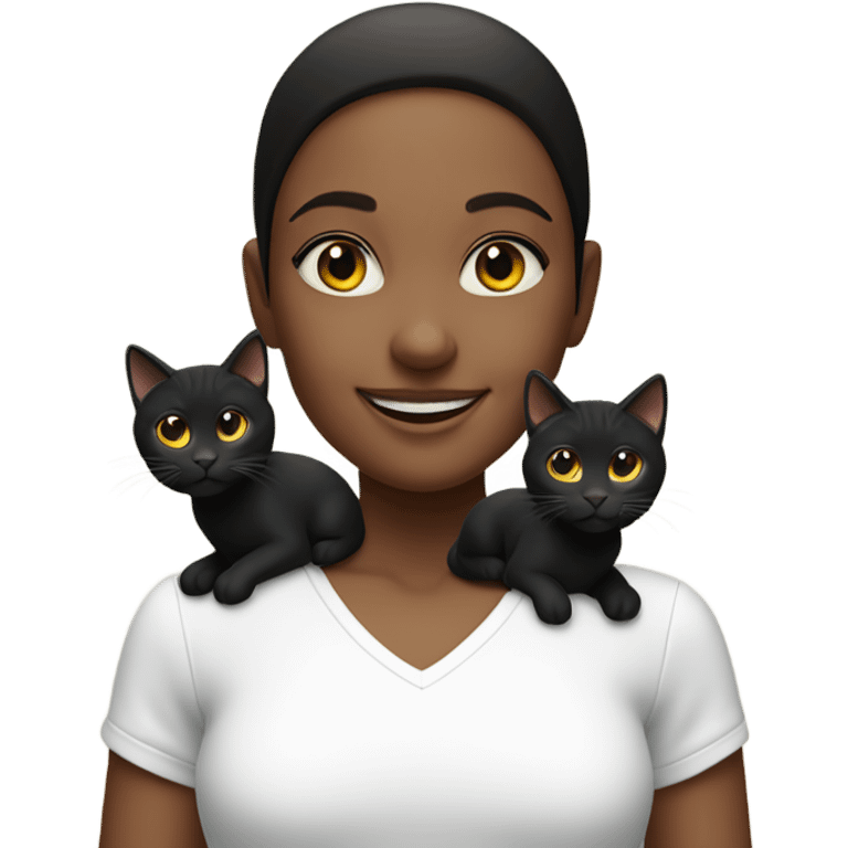 smiling girl in white shirt with 3 black cats around her emoji