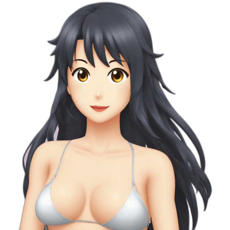 misato katsuragi nue, full-body, long-hair, bikini emoji