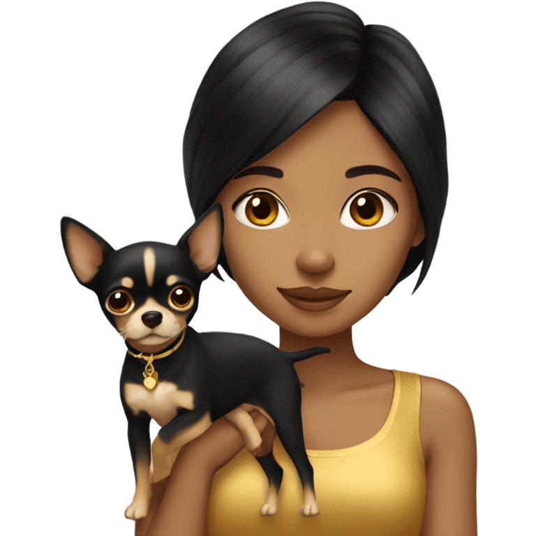 Black-hair girl with gold chihuahua  emoji