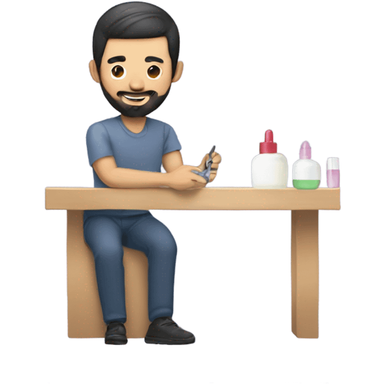 Asian beard guy doing nail polishing extension emoji