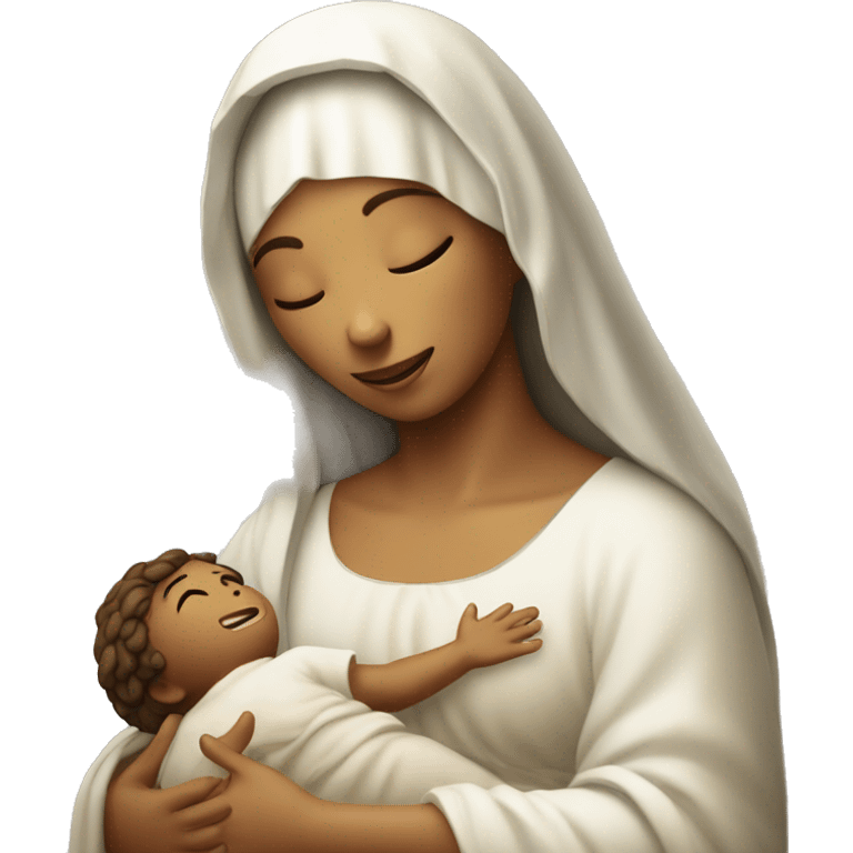 Maria mother of Jesus with Jesus in hands white skin emoji