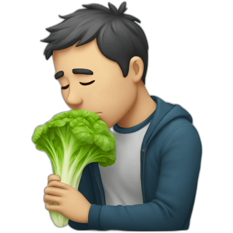  a depressed man kissing lettuce emoji