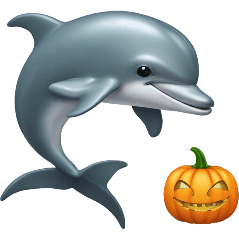 Dolphin With a Halloween pumpkin for head emoji