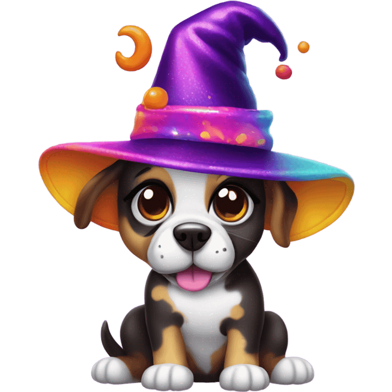 Lisa frank Halloween dog with with hat emoji