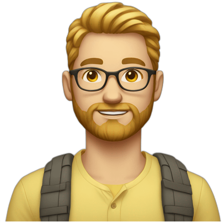 Young white Man, very very slight Full beard, sun yellow, clothes, clear glasses  emoji