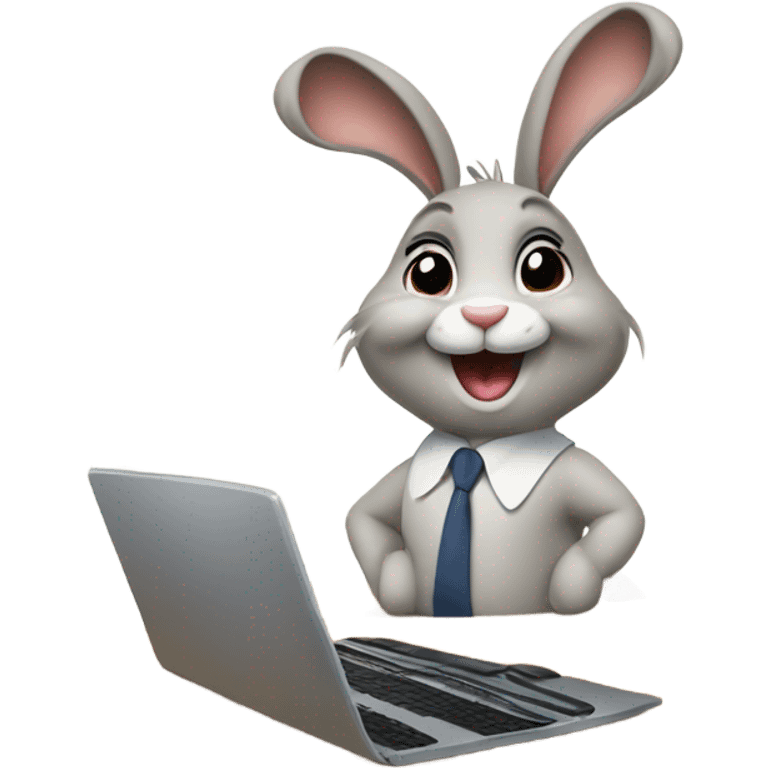 Happy Rabbit , black women dress , going to work , laptop  emoji