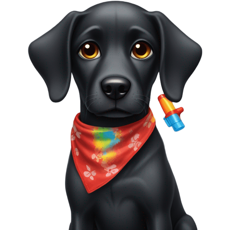 Black dog with a red bandana with water gun emoji