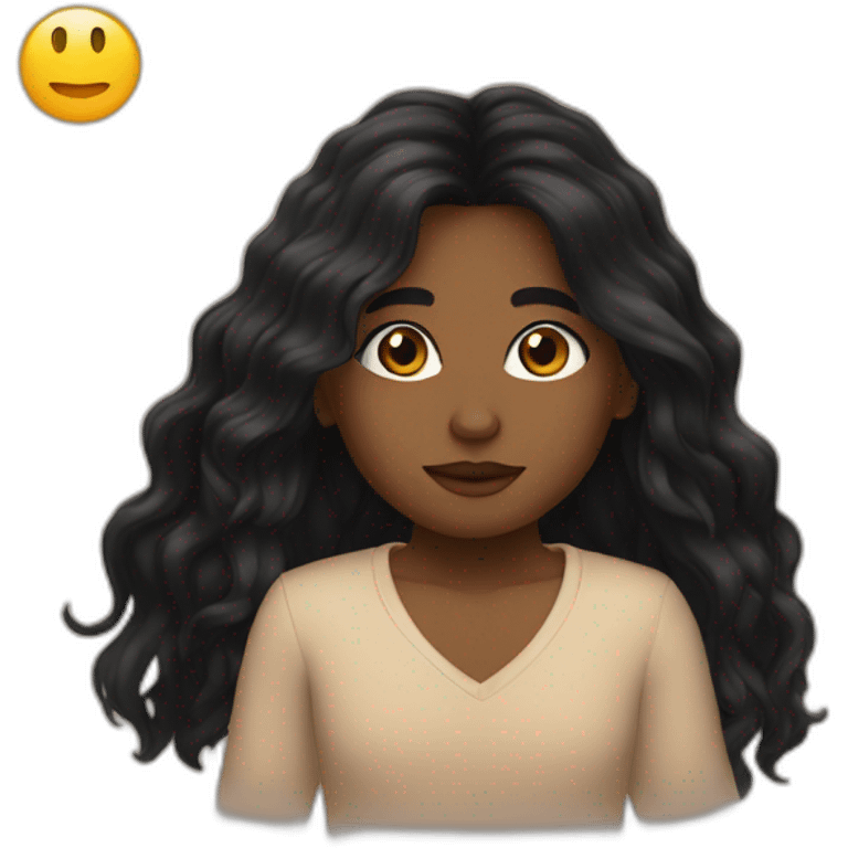 black long hair, almond eyes, medittarenean roots, emoji