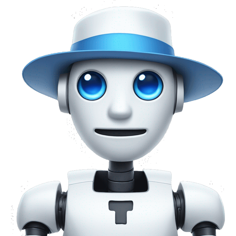 white robot with blue eyes and a hat on emoji