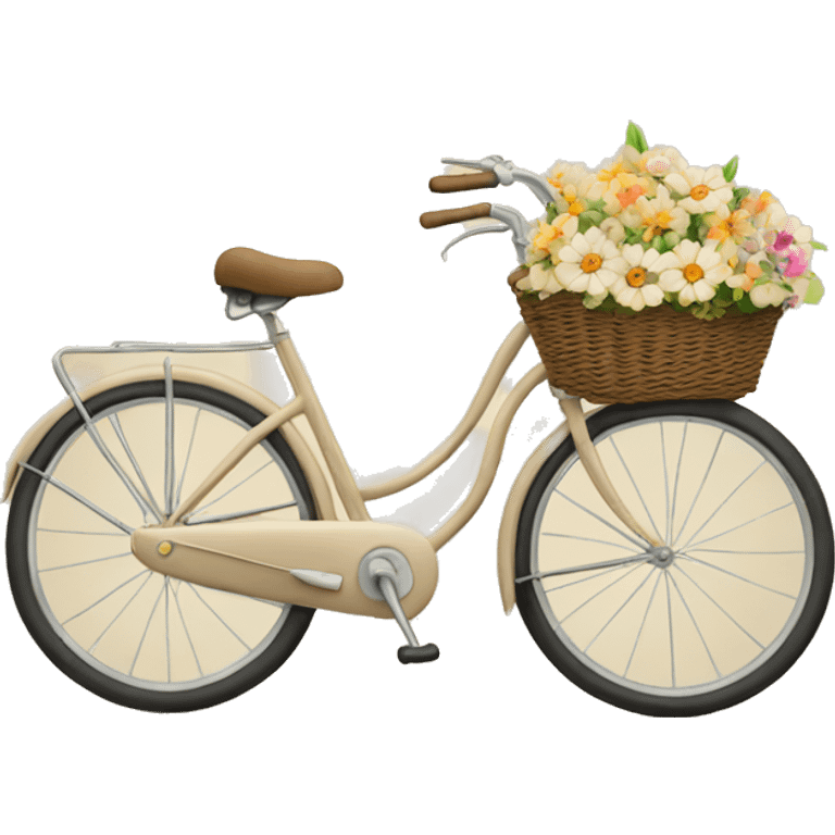 Vintage beige bike with a basket and flowers  emoji