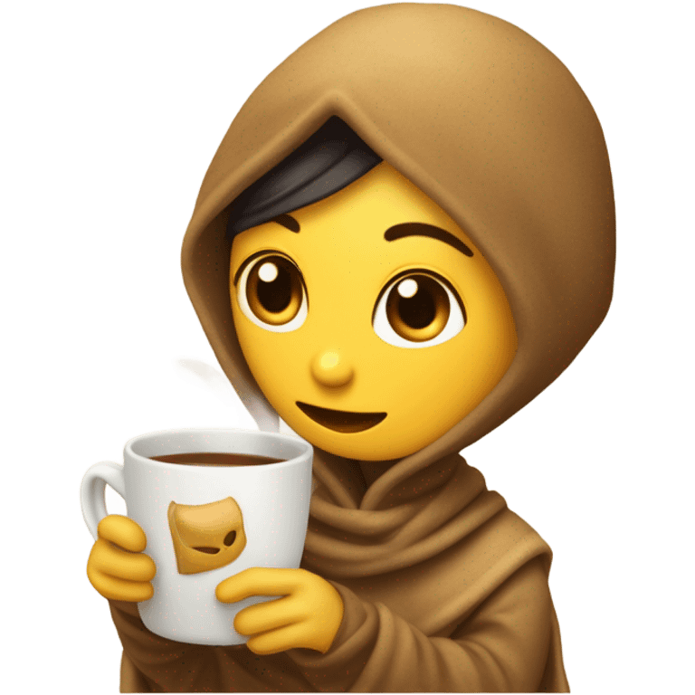  chica con una manta encima y un té en las manos emoji