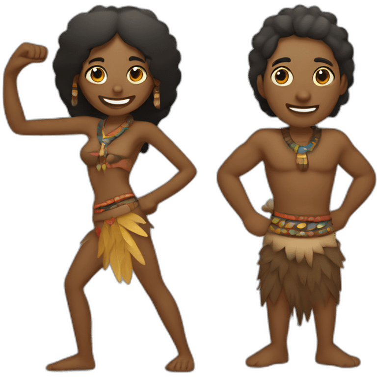 aborigen man and etnic woman from australia full body with boomerang emoji