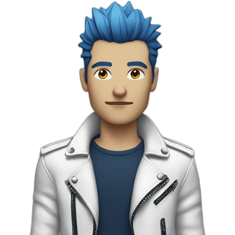 Punk man with white leather jacket with dark blue hair emoji