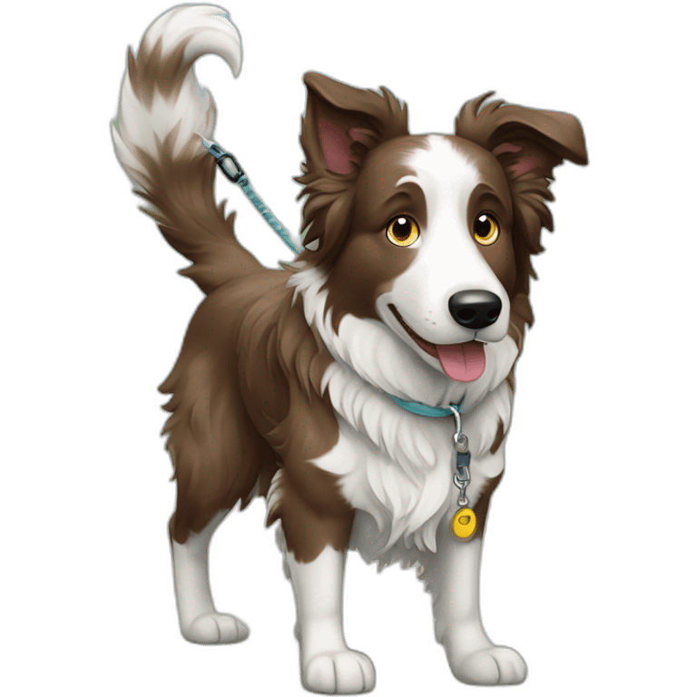 brown merle border collie on a leash emoji