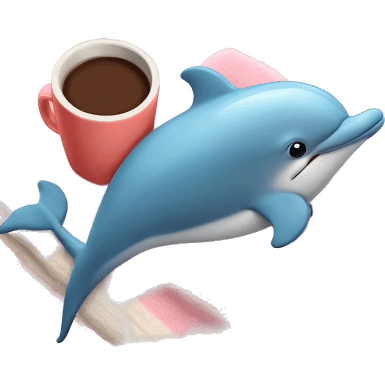 Dolphin with a cozy blanket with hot coco emoji