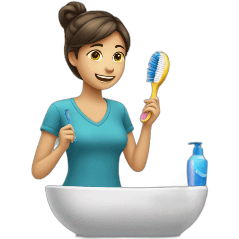 Fille tient une brosse a dents emoji