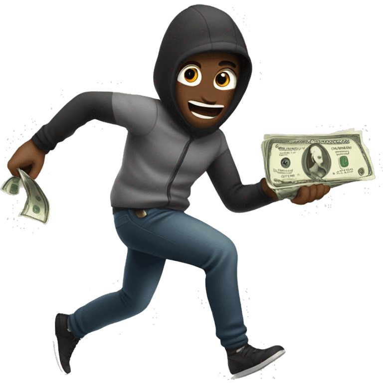 Robber holding abad of money and running emoji