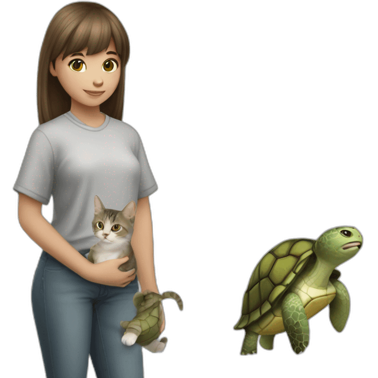 girl-with-bang-cut-and-grey-and-white-cat-and-turtle-cat-in-hand emoji