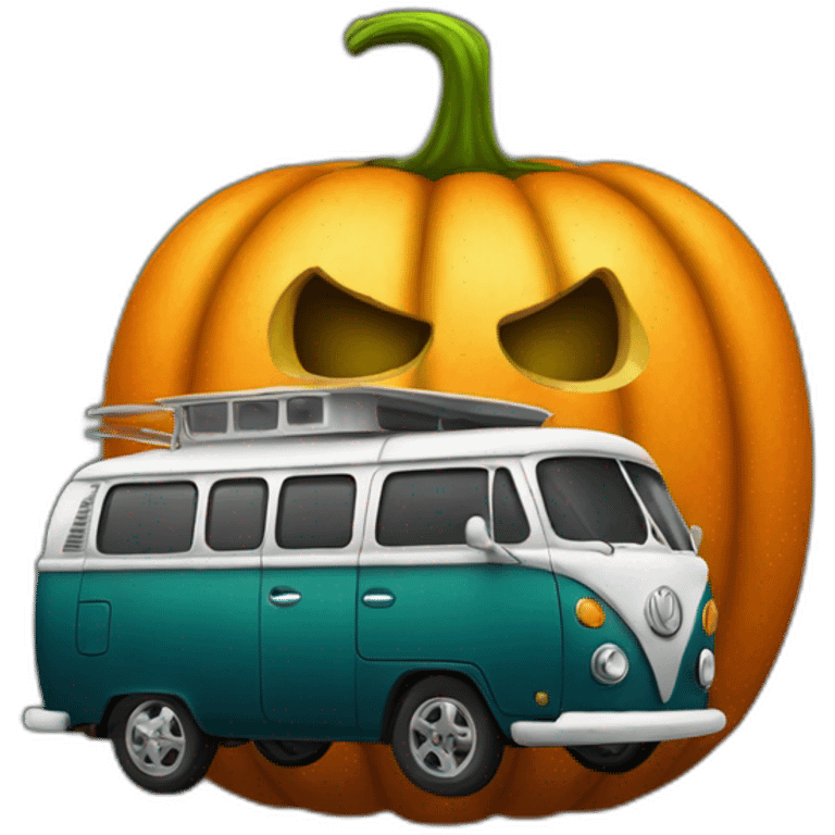 Old dark Campervan with Halloween Pumpkin emoji