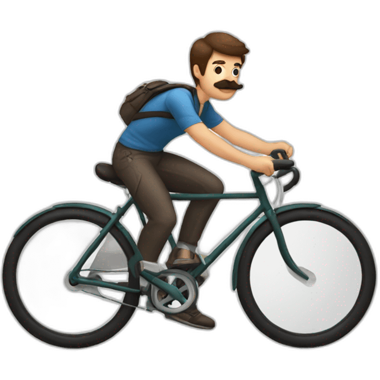 young Man with moustache on a bike,brown hair and brown moustache emoji