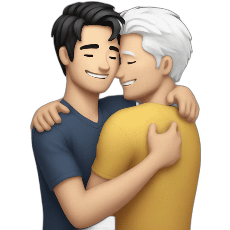 white haired guy and black haired guy hugging emoji