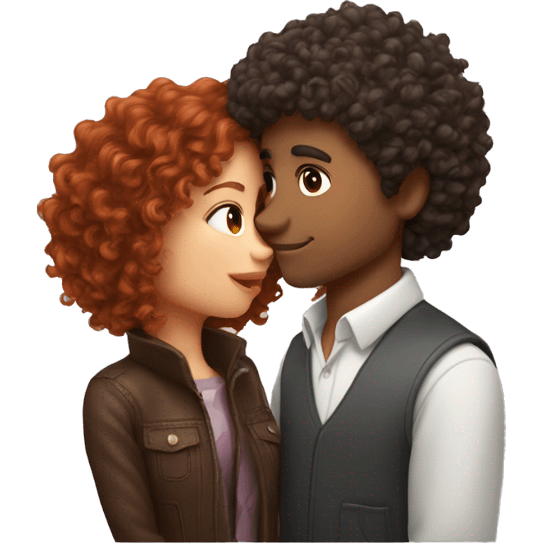 Curly hair guy kissing a reddish brown hair girl with a wolfcut emoji