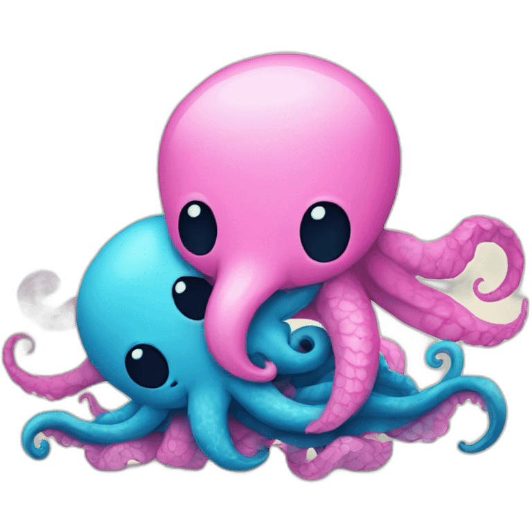 an adorable blue kraken hugging another pink kraken  adorable emoji