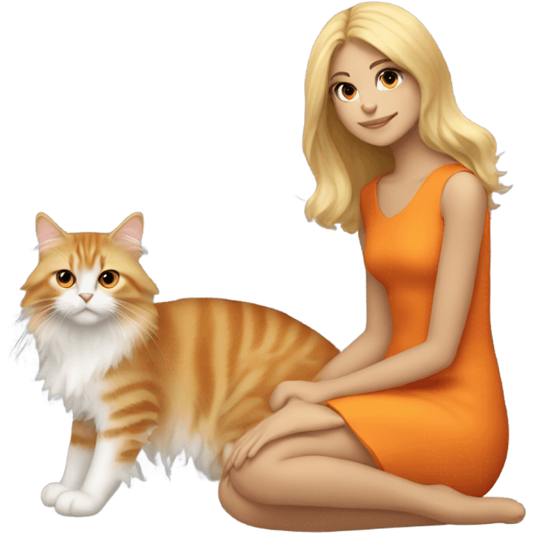 Blonde girl with her orange tuxedo maine coon cat  emoji