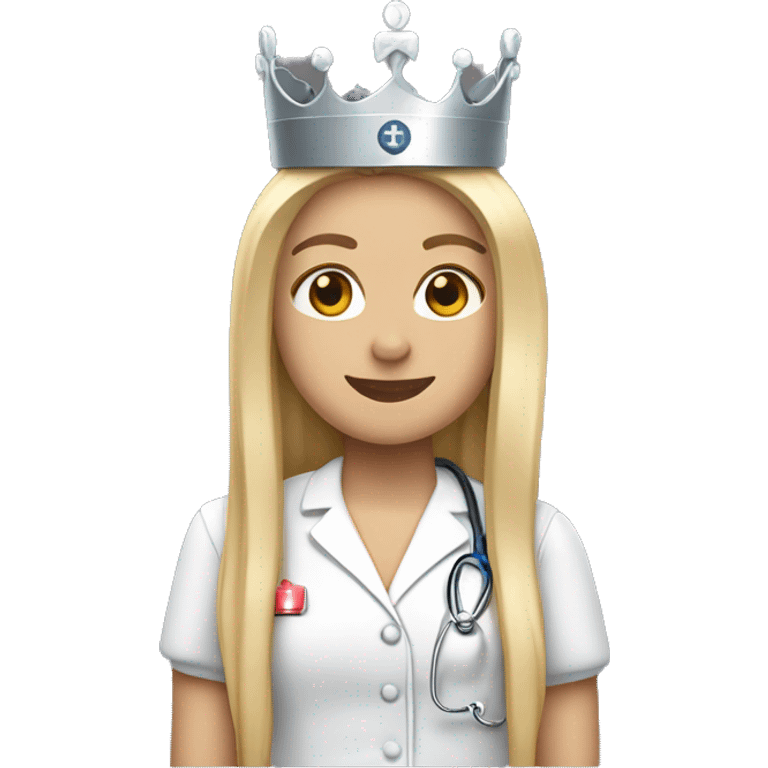 Straight long hair ￼Blonde nurse with Kings crown emoji