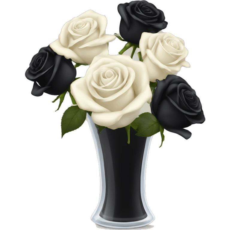 Black and ivory roses in transparent vase emoji